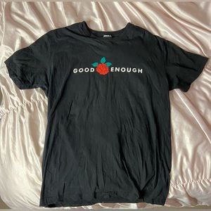 Black ‘Good Enough’ tee with red rose
